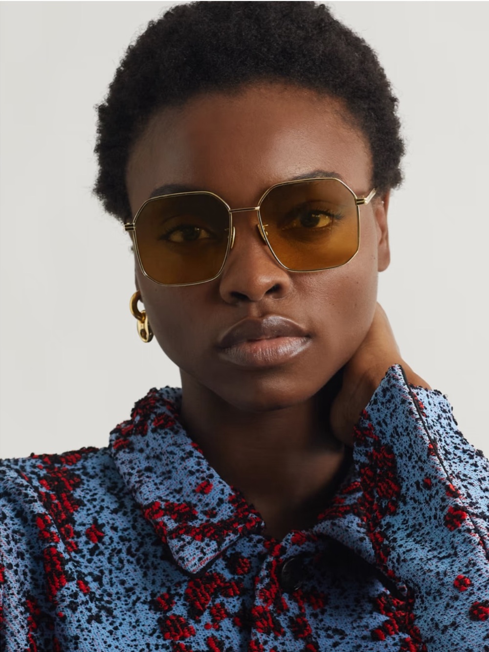 Bottega Veneta Gold Hexagon Sunglasses with Amber Lenses